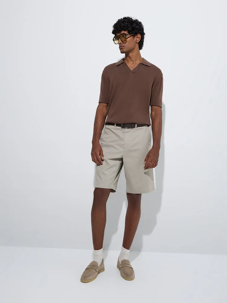 Ascot Brown Solid Relaxed-Fit Cotton-Blend Polo T-Shirt