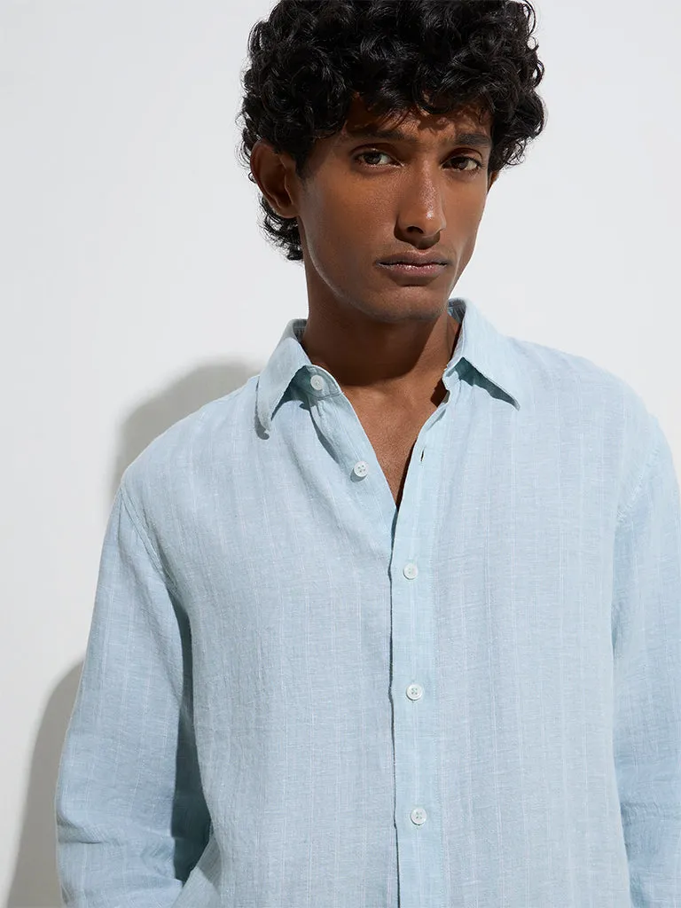 Ascot Light Blue Striped Relaxed-Fit Linen Shirt