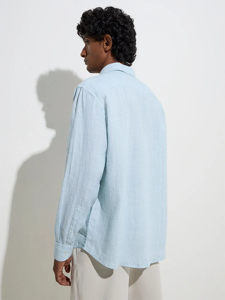 Ascot Light Blue Striped Relaxed-Fit Linen Shirt