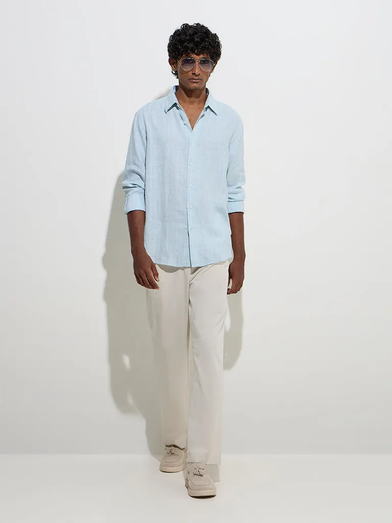 Ascot Light Blue Striped Relaxed-Fit Linen Shirt