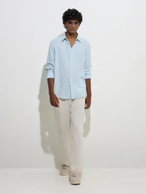 Ascot Light Blue Striped Relaxed-Fit Linen Shirt