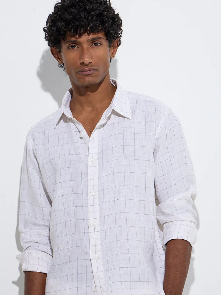 Ascot Off-White Checks Printed Relaxed-Fit Linen Shirt