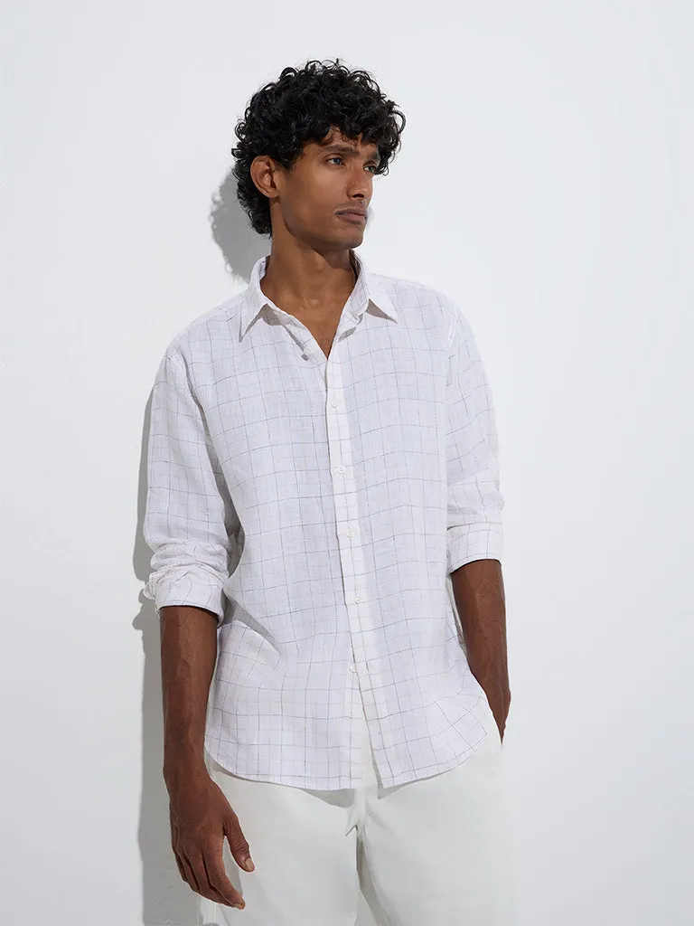 Ascot Off-White Checks Printed Relaxed-Fit Linen Shirt
