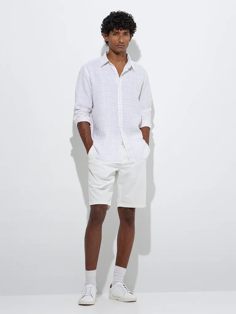 Ascot Off-White Checks Printed Relaxed-Fit Linen Shirt