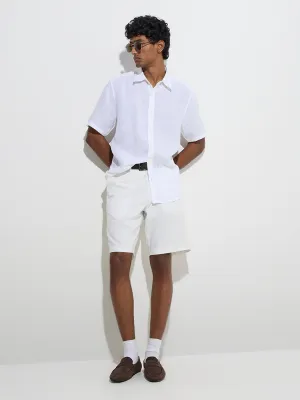 Ascot White Solid Relaxed-Fit Linen Shirt