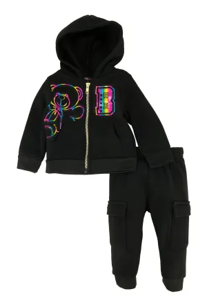 Baby Girls 0-9M Bear 3D Foil Screen Graphic Hoodie and Joggers