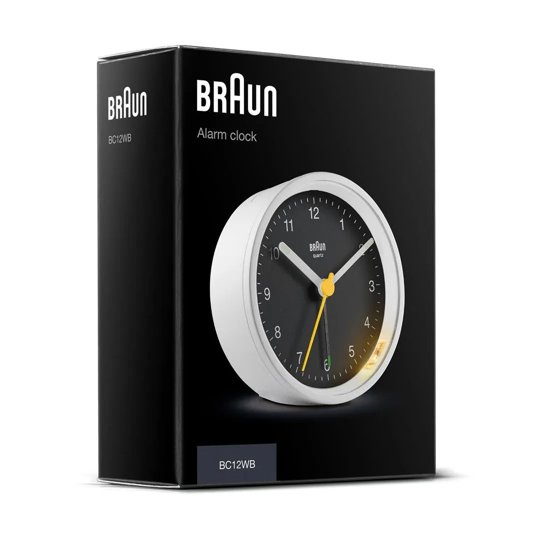 BC12 Braun classic analogue alarm clock - white & black