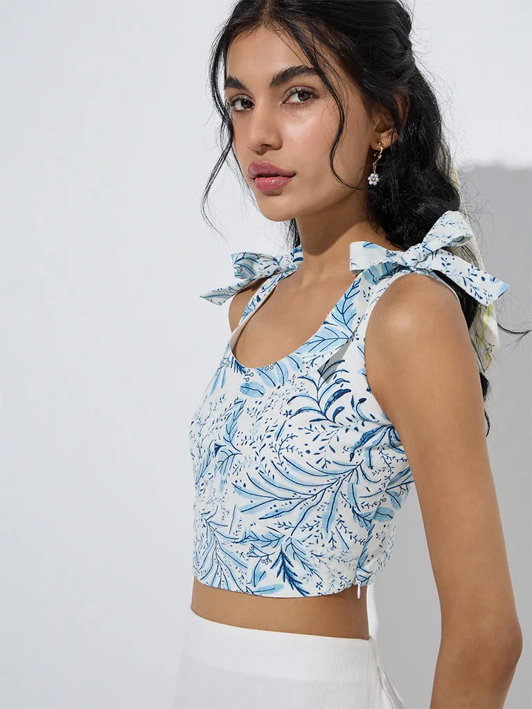 Bombay Paisley Blue Botanical-Inspired Cotton Top