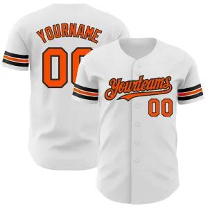 Custom White Orange-Black Authentic Baseball Jersey