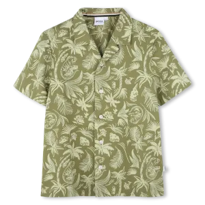 Dark Green Island Palm Button Shirt