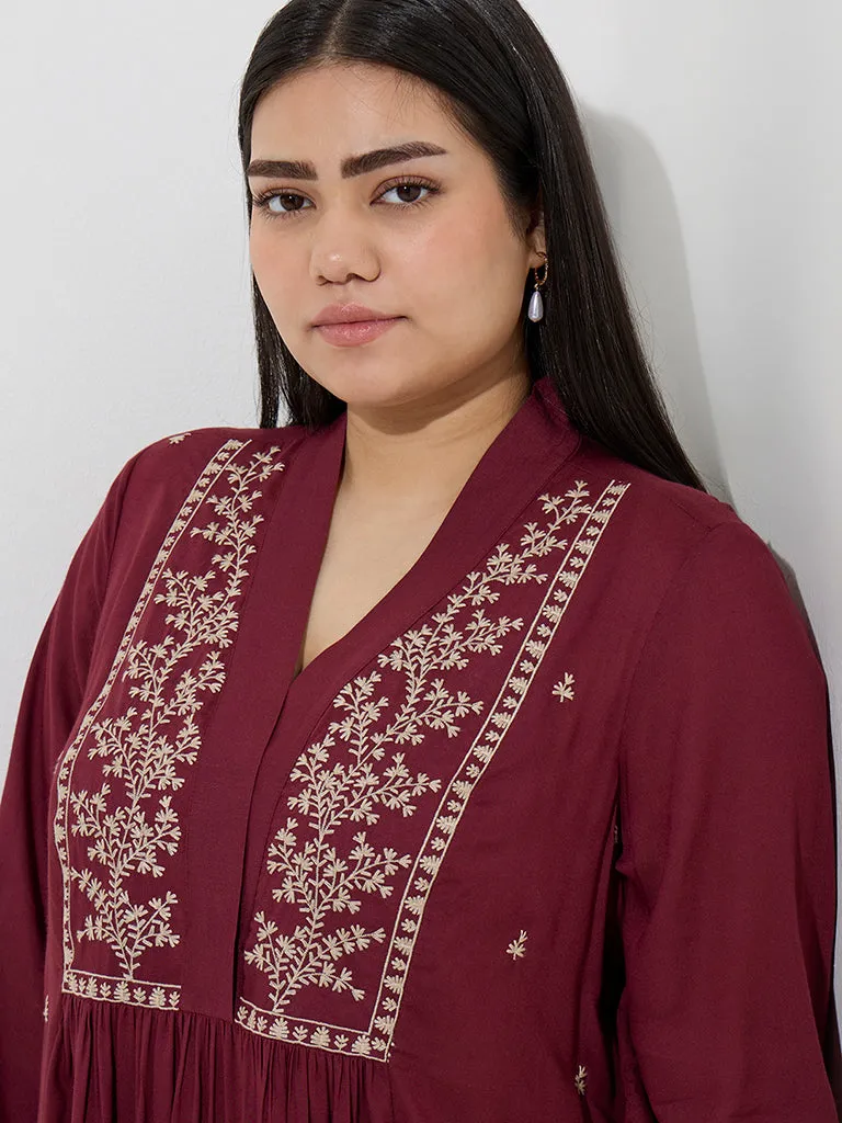 Diza Maroon Foliage Design A-Line Kurta