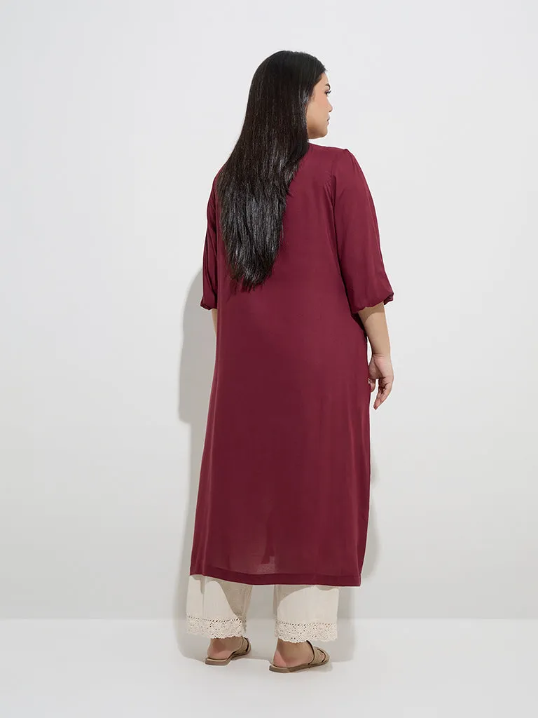 Diza Maroon Foliage Design A-Line Kurta