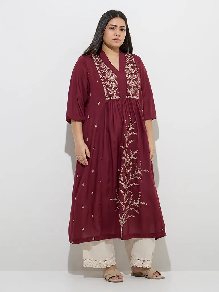 Diza Maroon Foliage Design A-Line Kurta