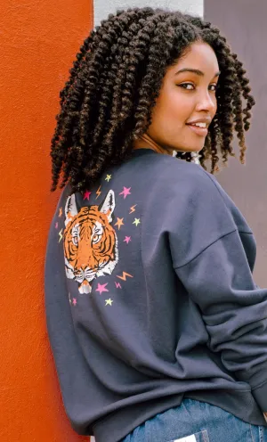 Eadie Relaxed Sweatshirt - Charcoal. Tiger & Stars