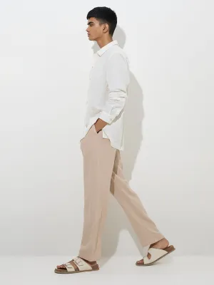 ETA Beige Textured Relaxed-Fit Mid-Rise Cotton Chinos