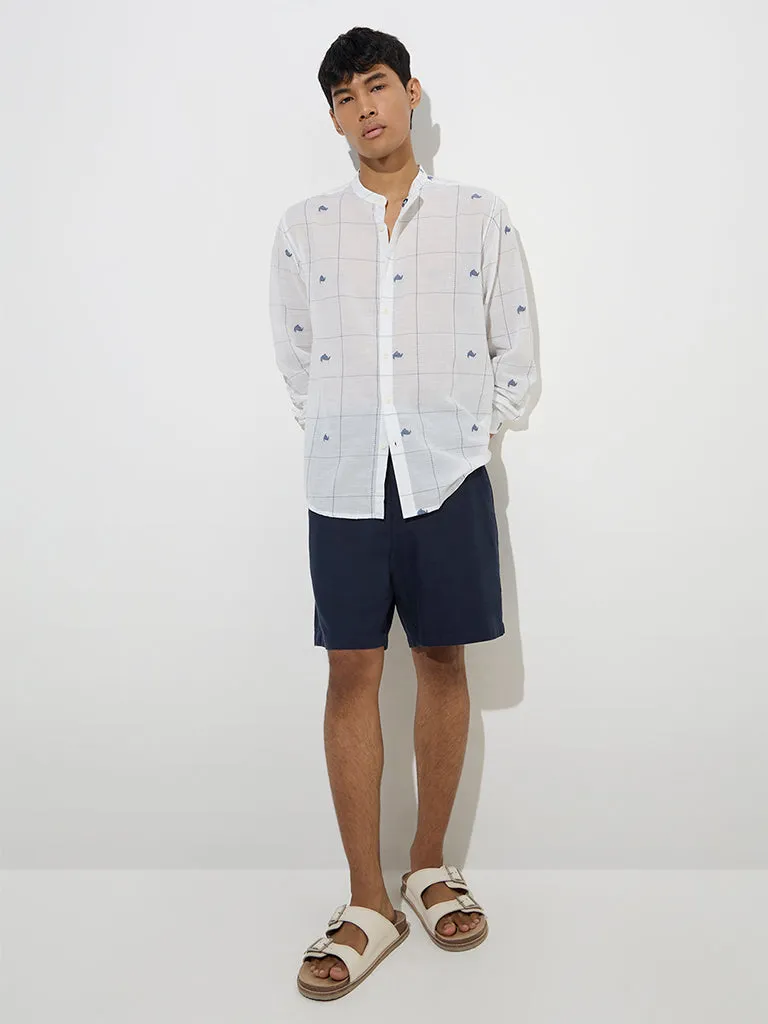 ETA White Checkered Relaxed-Fit Cotton Shirt