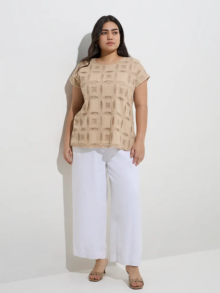 Gia Beige Embroidered Cotton Top