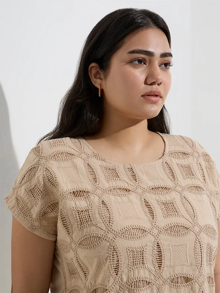 Gia Beige Embroidered Cotton Top