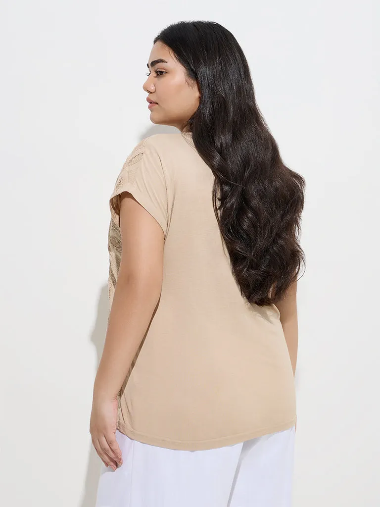 Gia Beige Embroidered Cotton Top