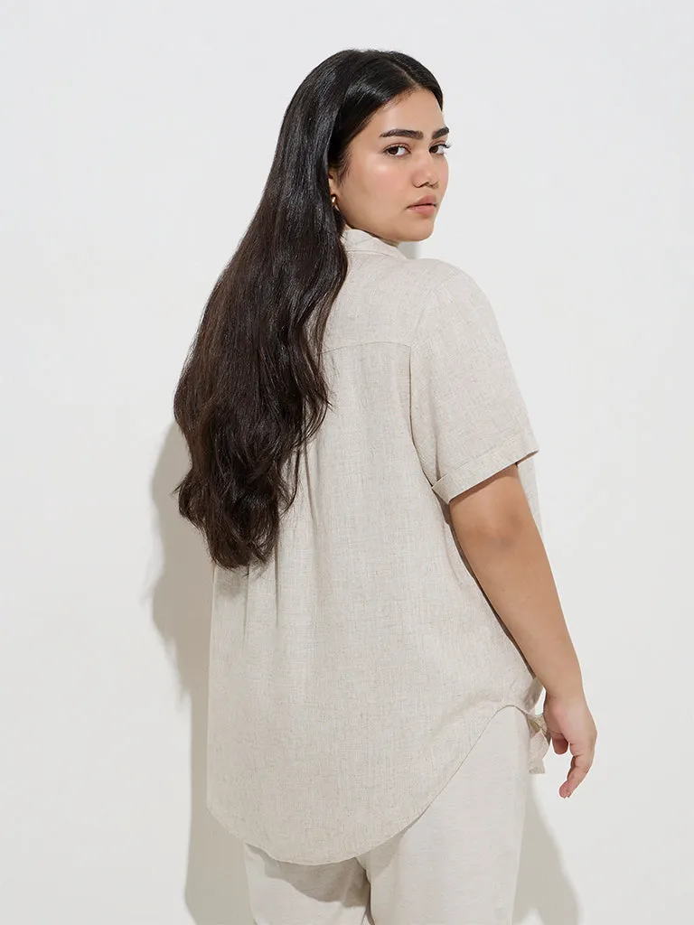 Gia Beige Pintuck-Detailed Linen-Blend Blouse
