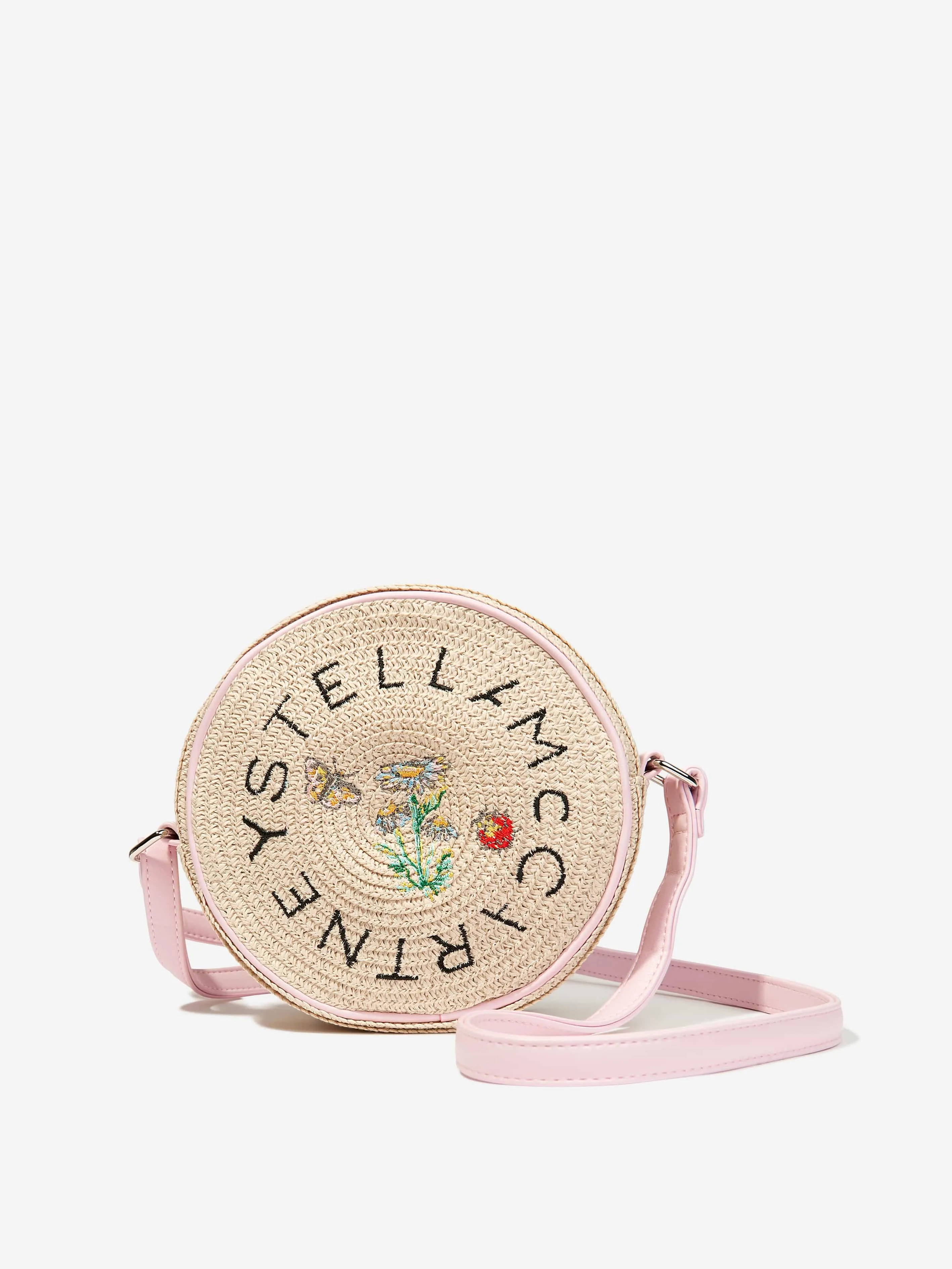 Girls Straw Round Shoulder Bag in Beige (16cm)