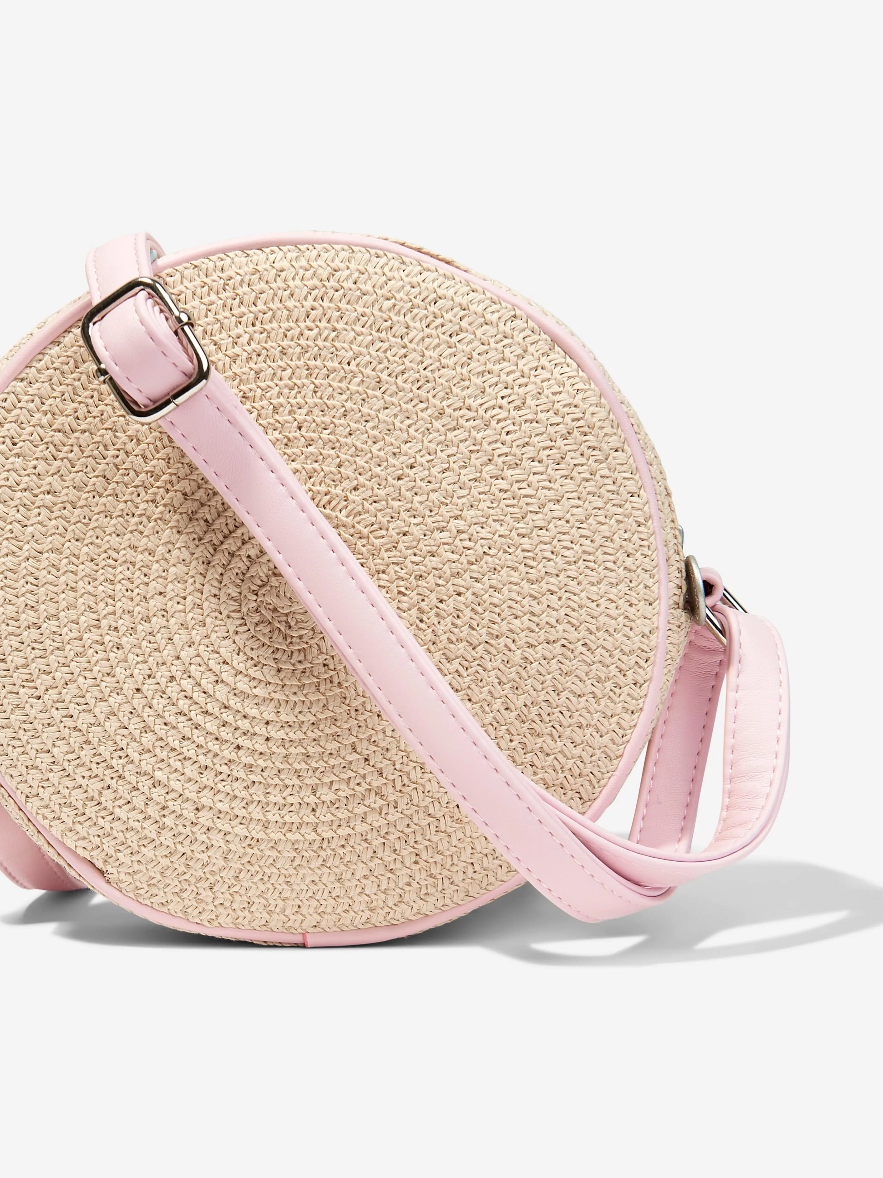 Girls Straw Round Shoulder Bag in Beige (16cm)