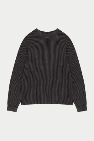 HEAVY WASHED RIBBED KNIT CREW - BROWN