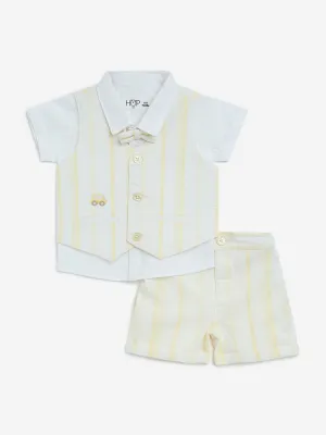 HOP Baby Yellow Cotton Shirt. Shorts. Waistcoat & Bow Set