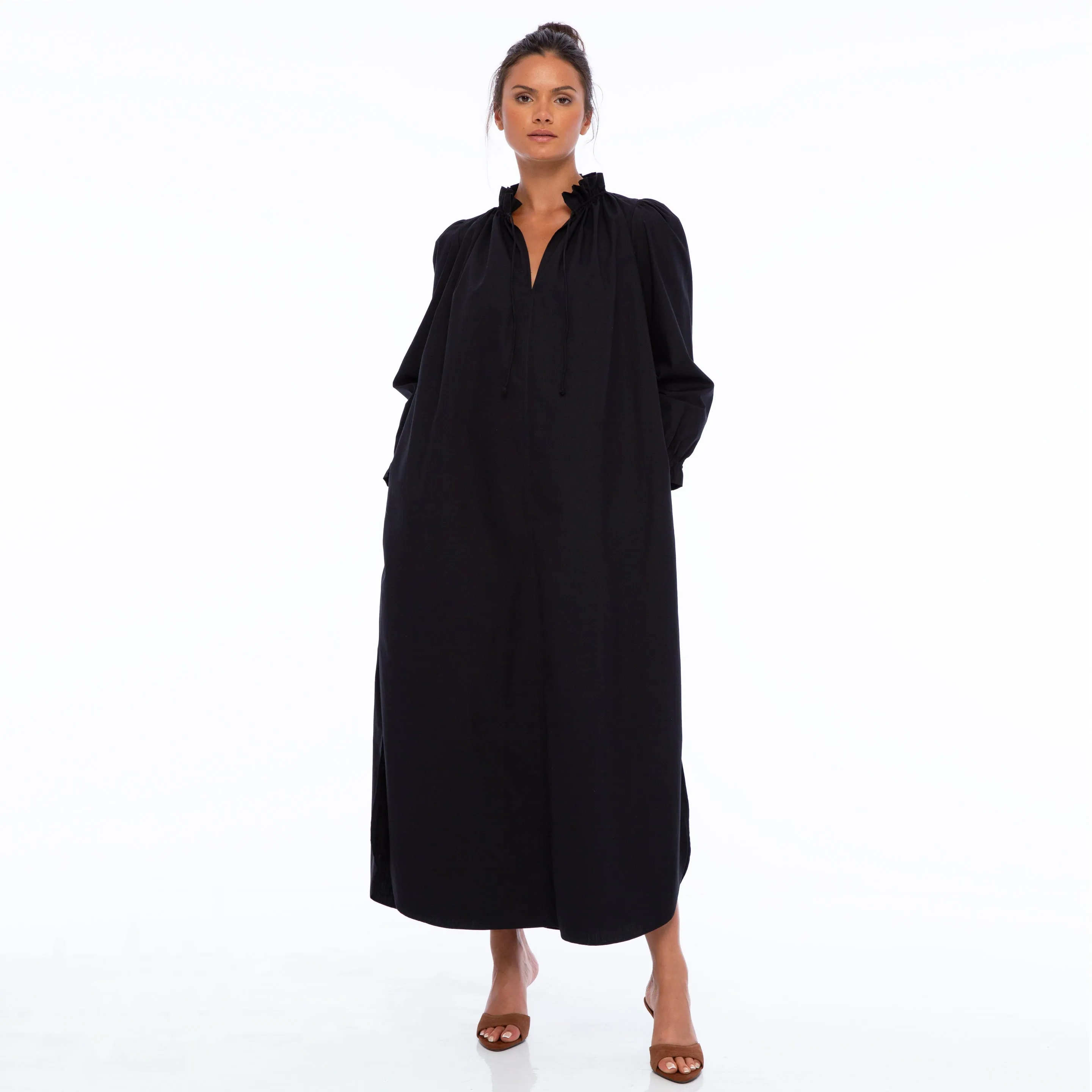 KATY LONG SLEEVE TUNIC LONG DRESS | Cotton Poplin