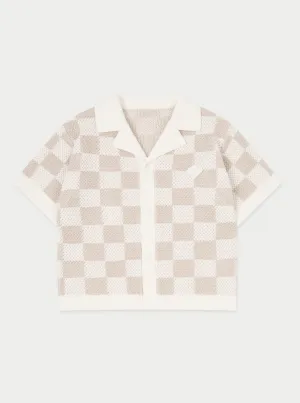 KIDS KNITTED CHECKERBOARD SHIRT - OFF WHITE