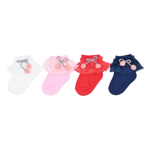 Laced Pom Pom Socks Set