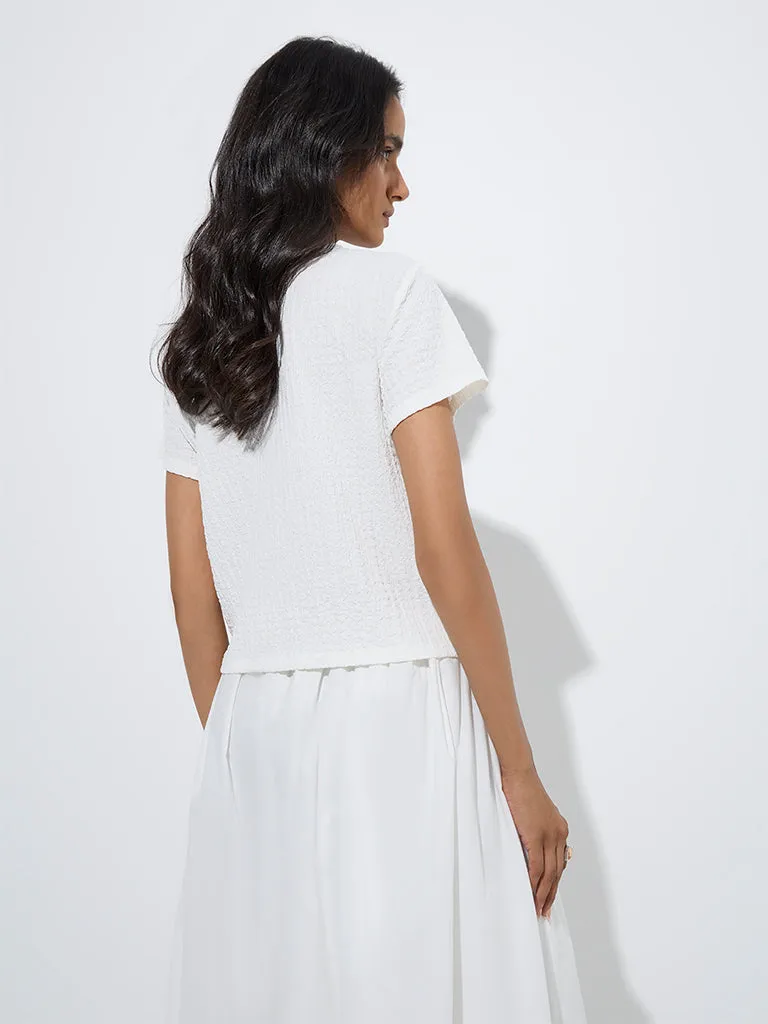 LOV White Crinkle-Textured Top