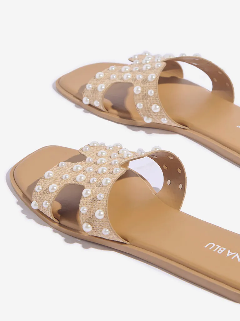 LUNA BLU Beige Pearlescent Slides