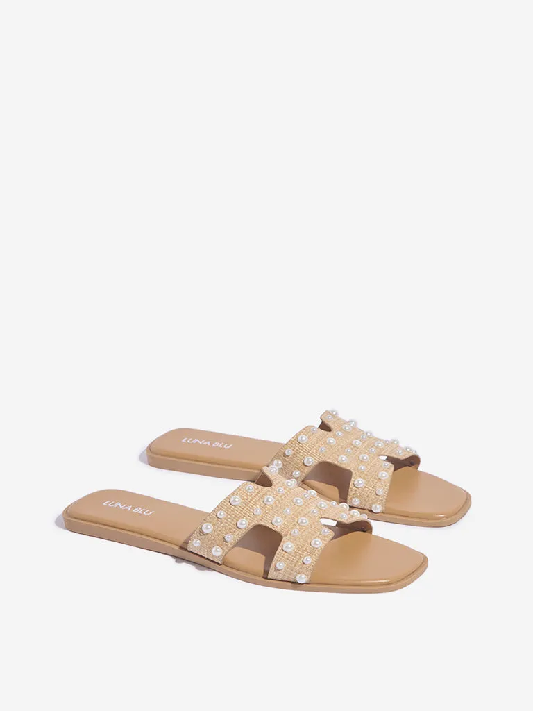 LUNA BLU Beige Pearlescent Slides