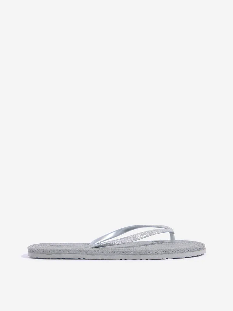 LUNA BLU Light Grey Woven-Textured Flip-Flop