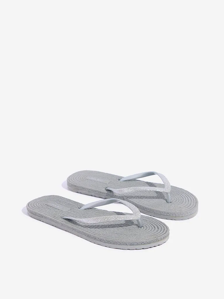 LUNA BLU Light Grey Woven-Textured Flip-Flop
