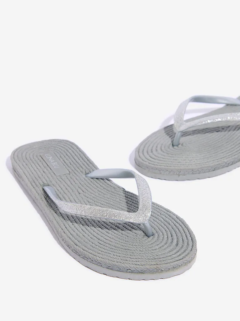 LUNA BLU Light Grey Woven-Textured Flip-Flop