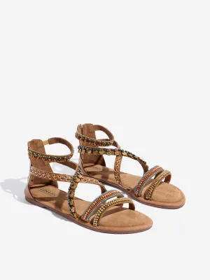 LUNA BLU Tan Beaded Gladiator Sandals