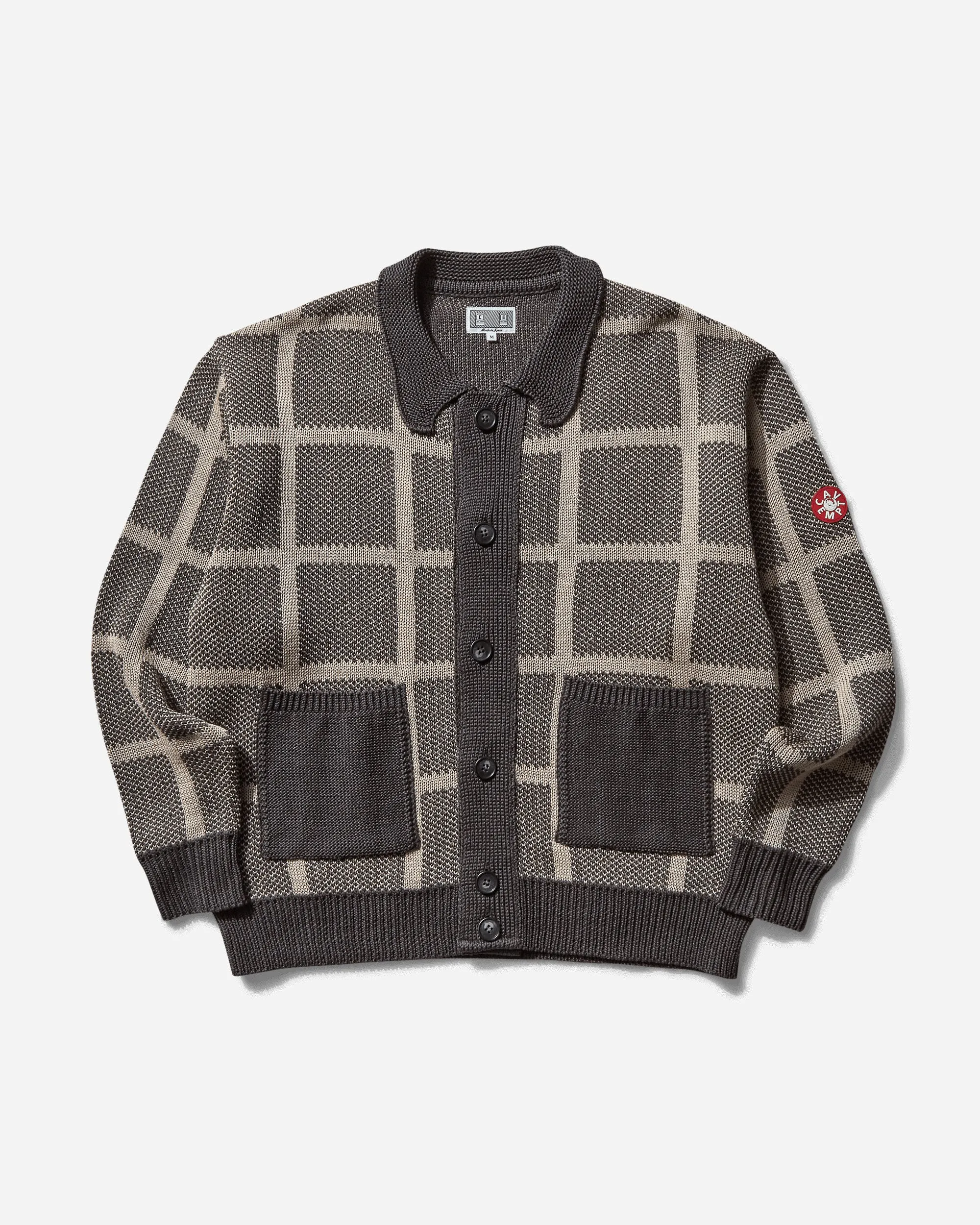 Men's Grid Loose Knit Cardigan Charcoal