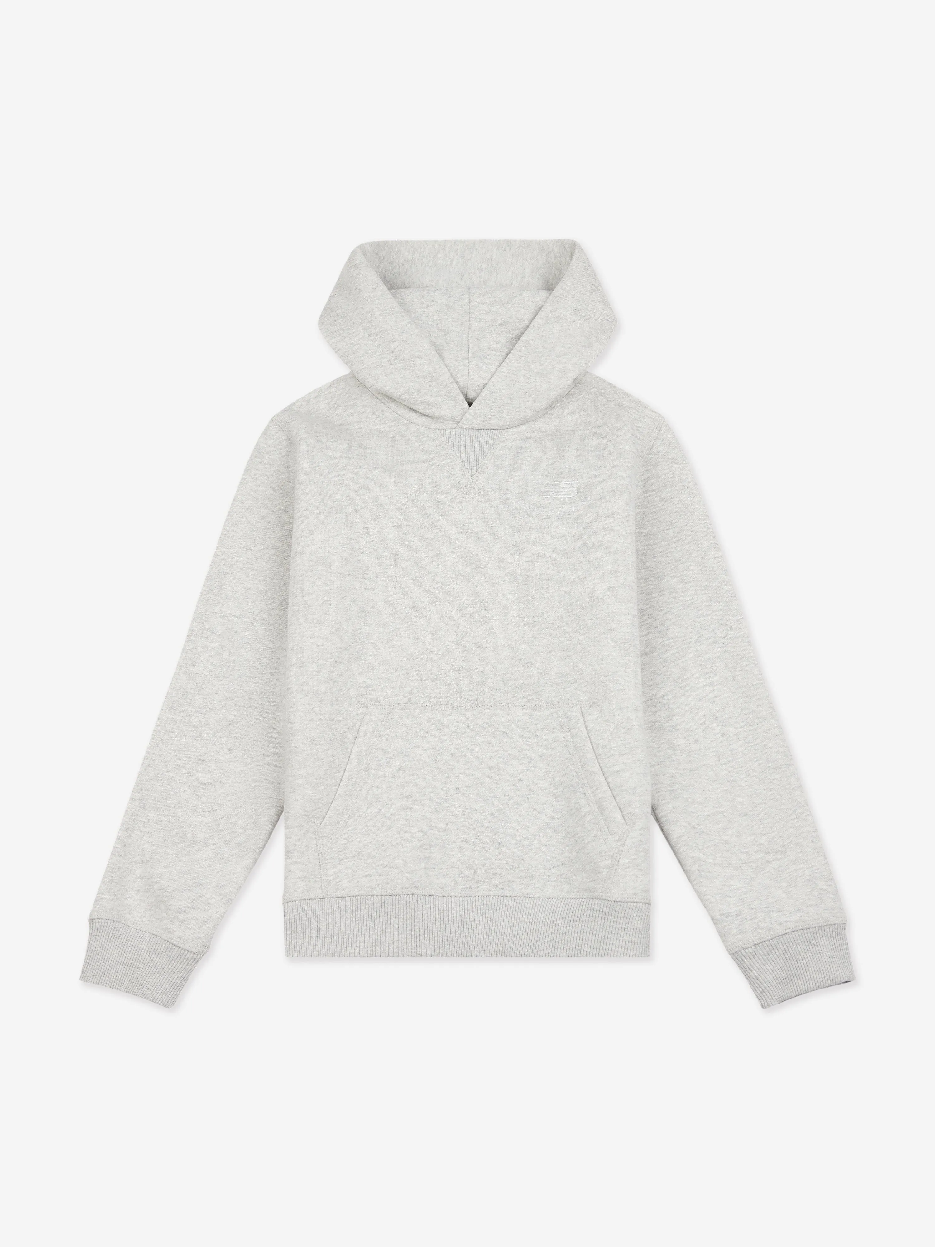 New Balance Boys French Terry Small Logo Hoodie in Grey