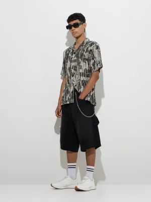 Nuon Black Abstract Printed Relaxed-Fit Shirt