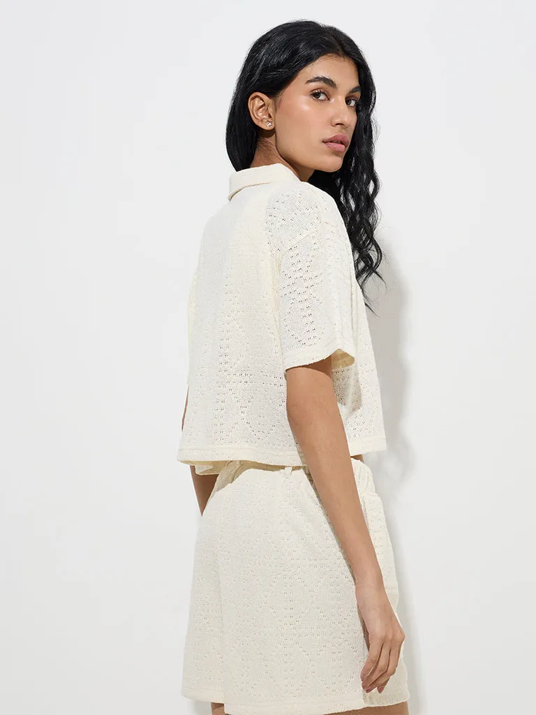 Nuon Ivory Knit-Textured Cotton-Blend Shirt