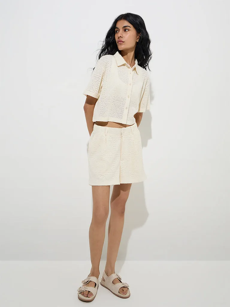 Nuon Ivory Knit-Textured Cotton-Blend Shirt