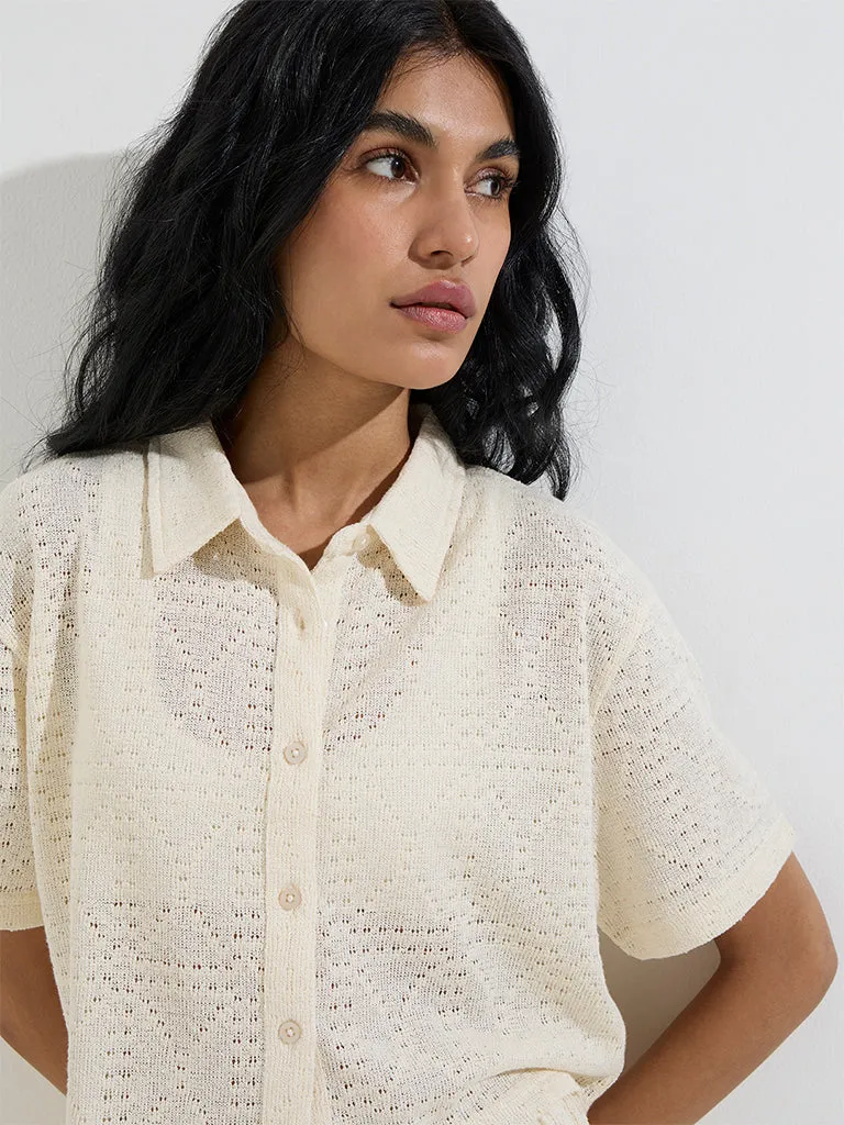 Nuon Ivory Knit-Textured Cotton-Blend Shirt