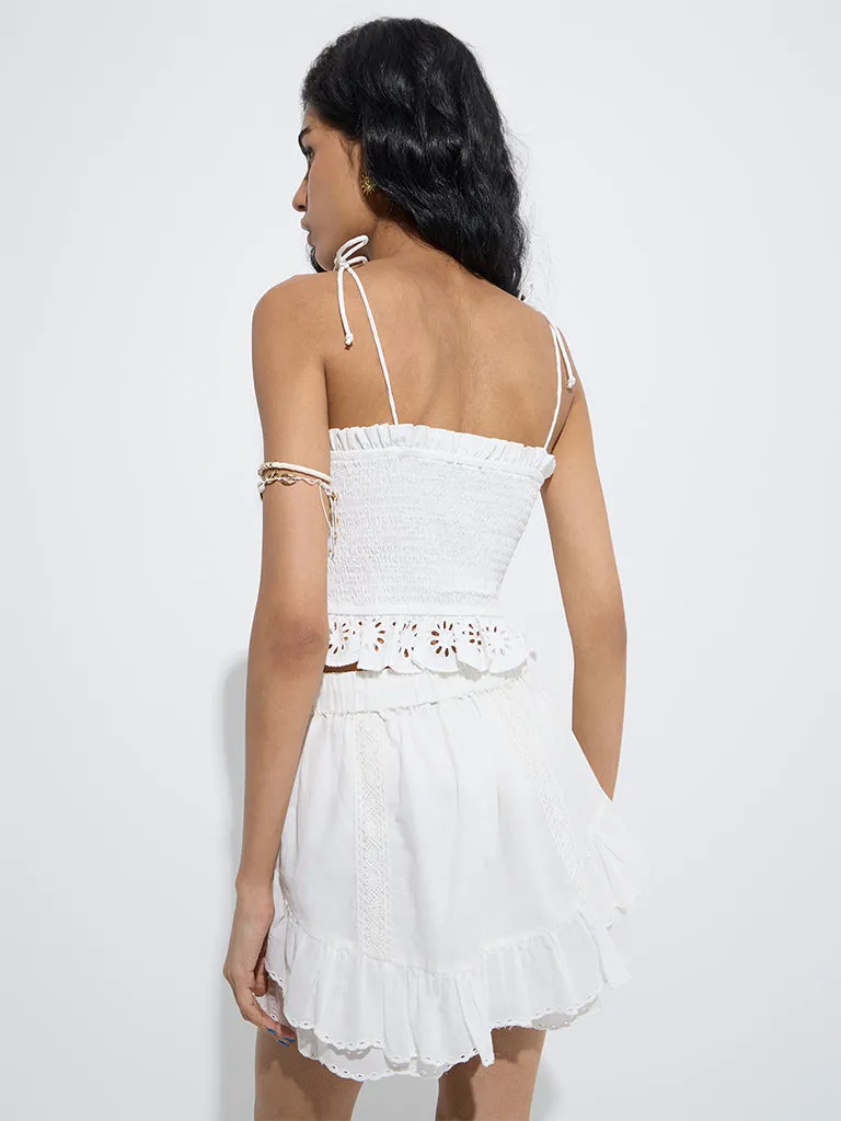 Nuon White Smocked Cotton Top