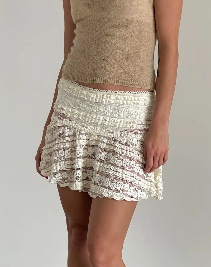 Ragna Unlined Mini Skirt in Ivory Lace