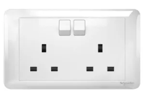 Schneider 13A Twin Gang Switched Socket | Model : A3GT25-WE-G2