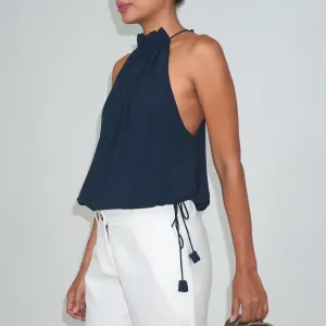 STREAM HALTER TOP - Rayon Fujette Crepe | Midnight Blue