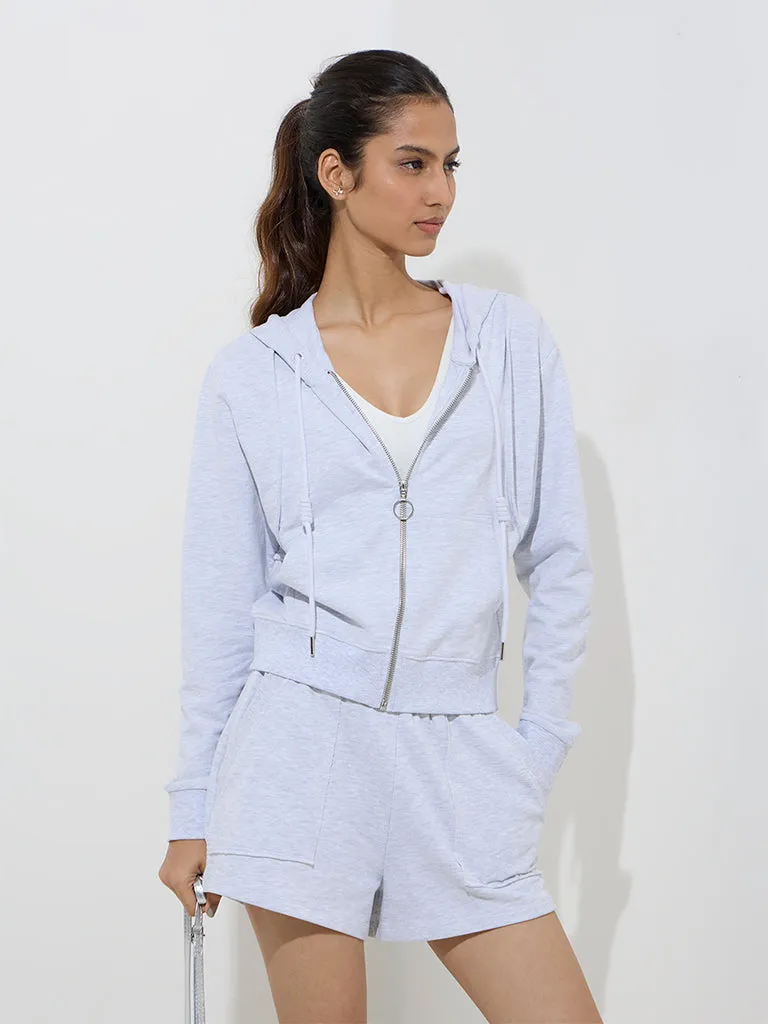 Studiofit Grey Solid Hooded Jacket