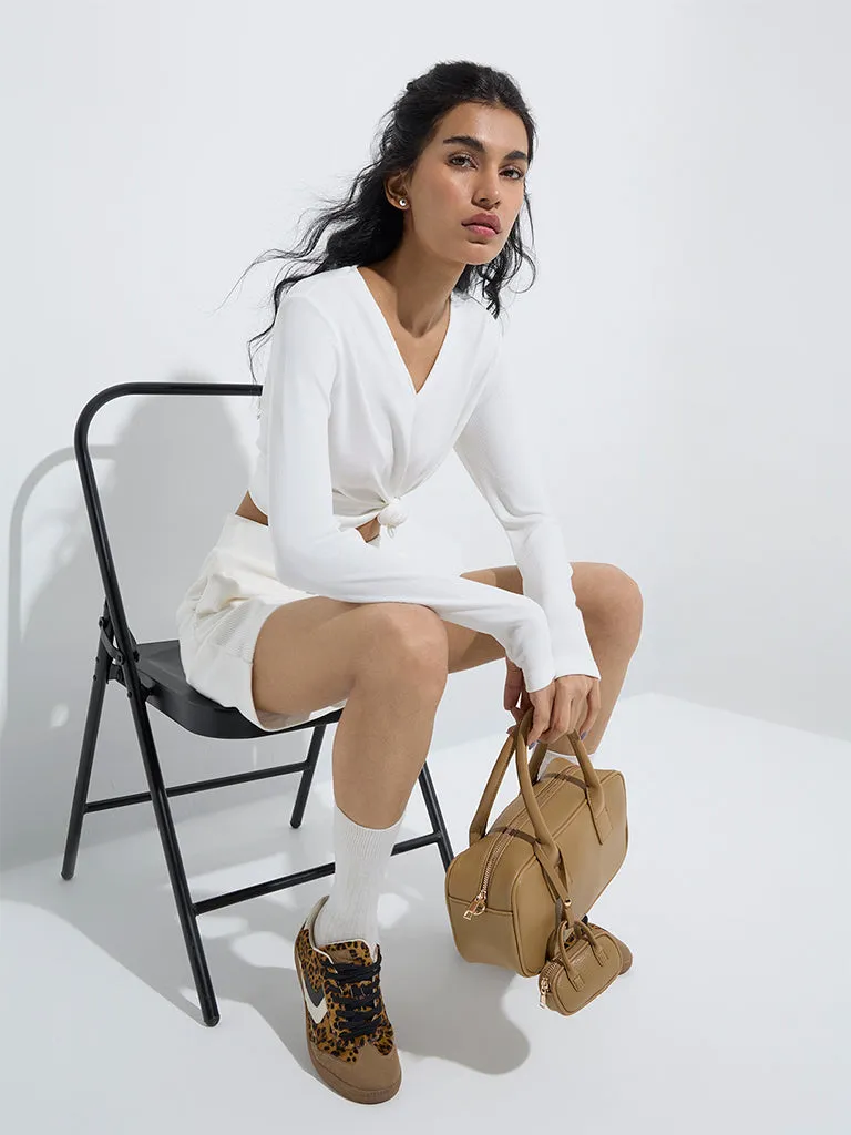 Studiofit White Ribbed-Textured T-Shirt